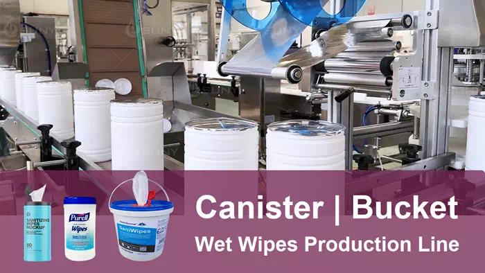 Production line of wet wipes in form of canisters
