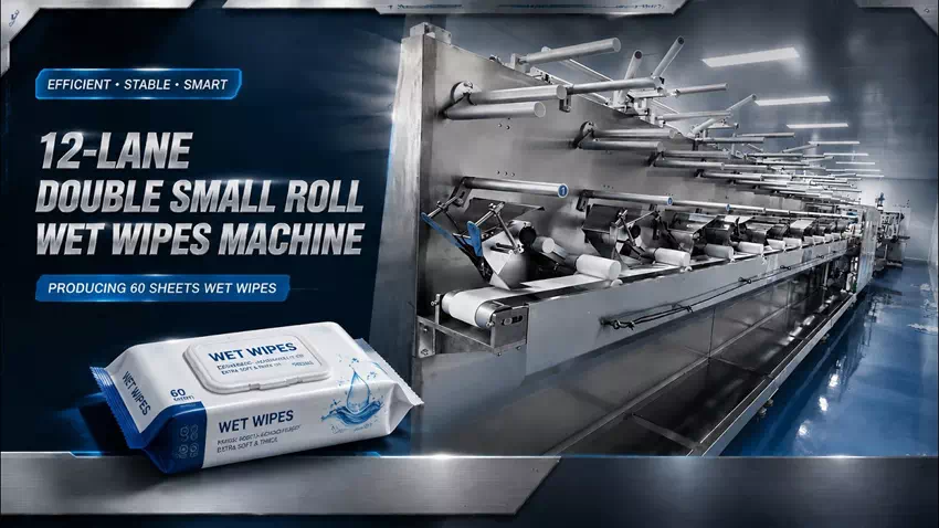 12-Lane Twin Roll Wet Wipes Production Line for 60 Pcs Pack